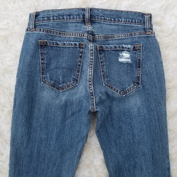 Distressed Boyfriend Straight Jeans Old Navy Size 0 Crop Dark Stretch Denim - Picture 7 of 8